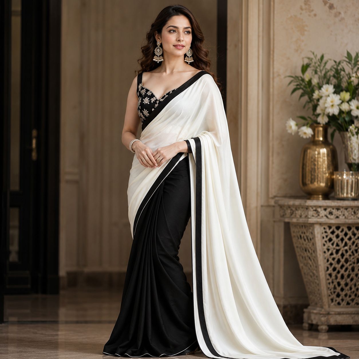 Tamanna Bhatia Black and White Saree