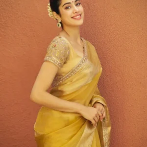 Janhvi Kapoor Yellow Tissue Saree With Hand Work Blouse