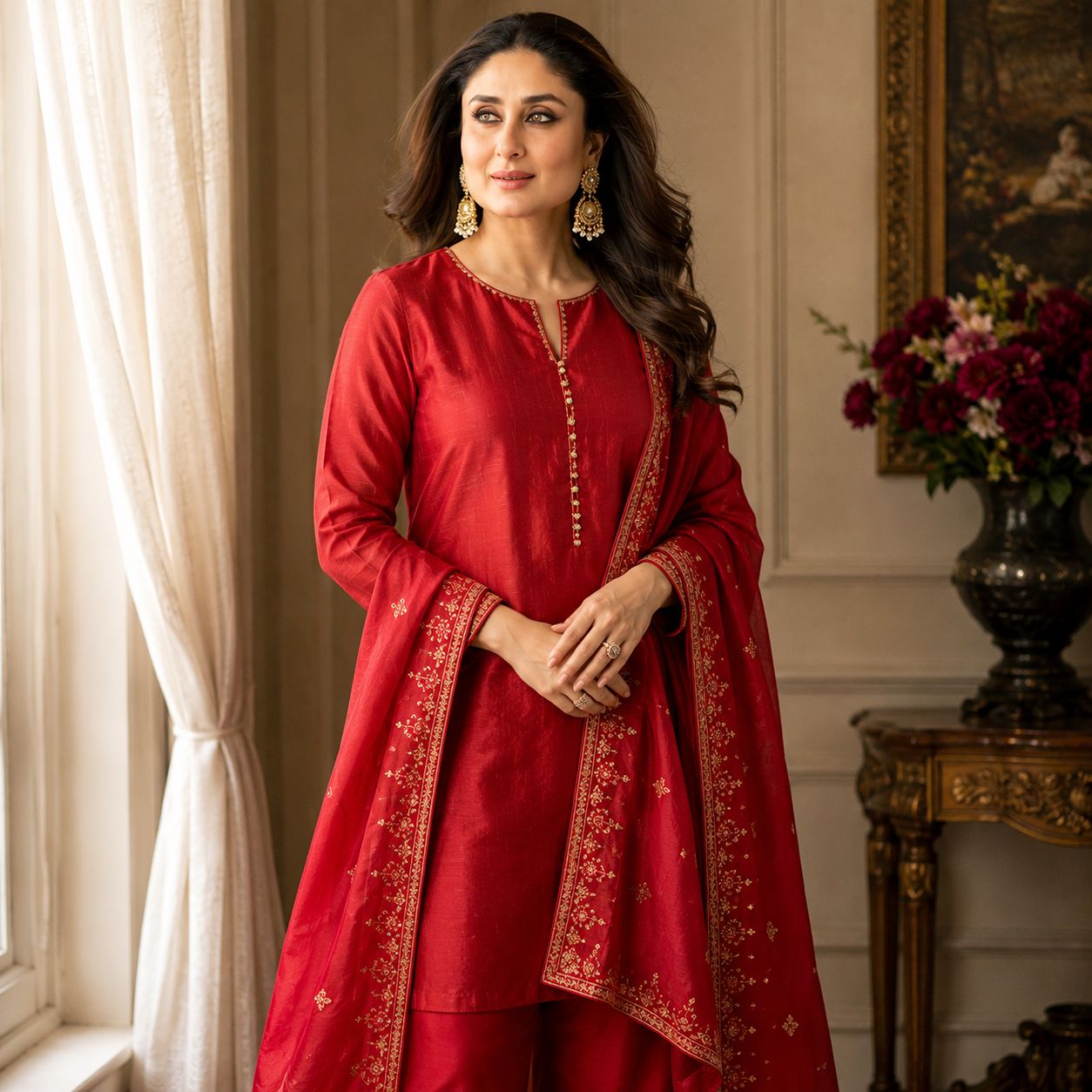 Kareena Kapoor Khan Red Colour soft silk Suit
