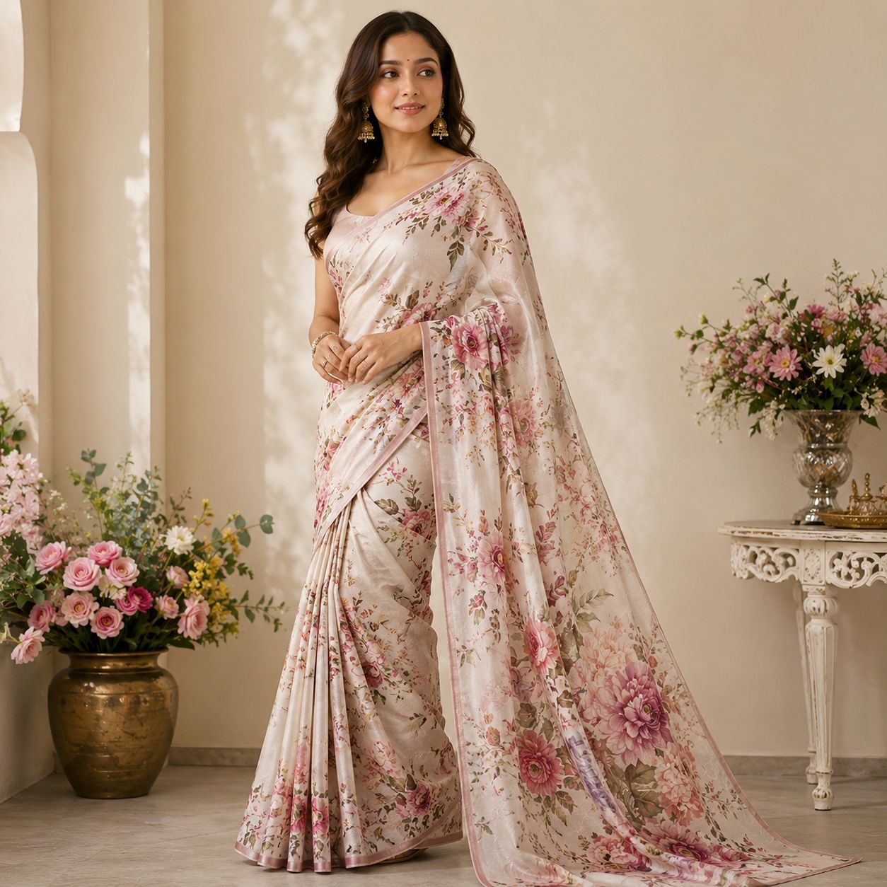 Aliya Bhatt Floral Print Japan Satin Georgette Saree