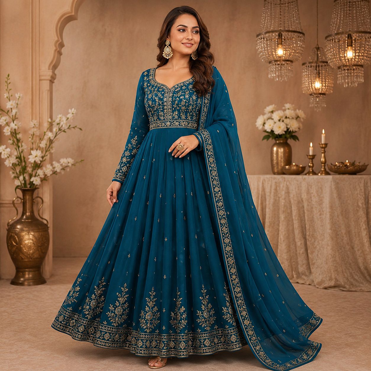 Sonakshi Sinha Teal Blue colour Anarkali Suit