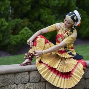 Red And Golden Colour Bharatnatyam Dance Dress Costume