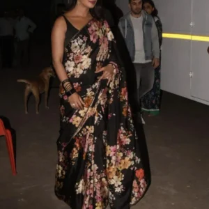 Priyanka Chopra Black Colour Satin Georgette Saree
