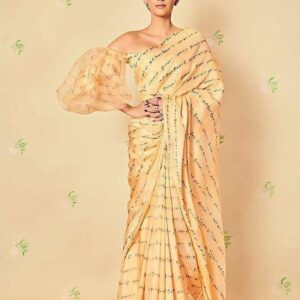Sonam Kapoor Masaba Nude Beige Colour Satin Georgette, Organza puff Sleeve Saree