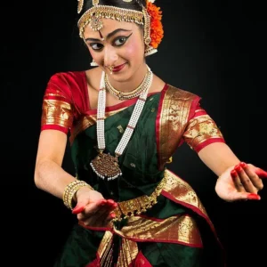 Deep Green And Rose Red Colour Bharatnatyam Dance Dress Costume
