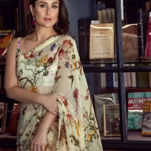 Kareena kapoor Khan Cream Colour chiffon Saree