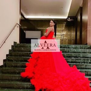 Red Colour Ruffles Gown