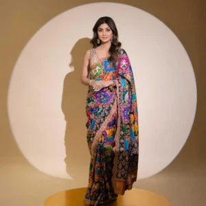 Shilpa Shetty Multicolor dupion Silk Saree with Traditional Motifs