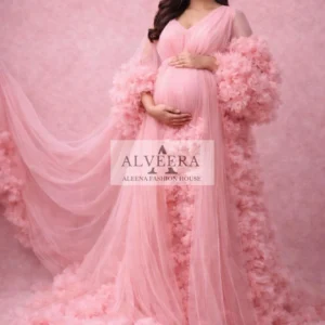 Blush Pink Ruffle Maternity Gown