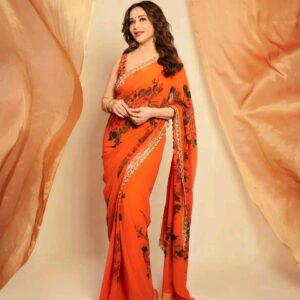 Madhuri Dixit Royal Bloom Orange Designer Saree