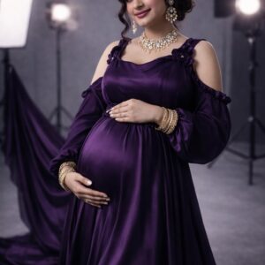 Aleena Fashion House Wine Maternity Trail Gown – Elegant Photoshoot Wear