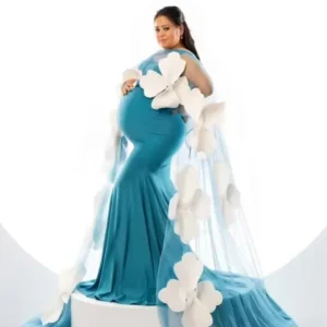 Bharti Singh Elegant Rama Blue Maternity Gown With Floral Trail